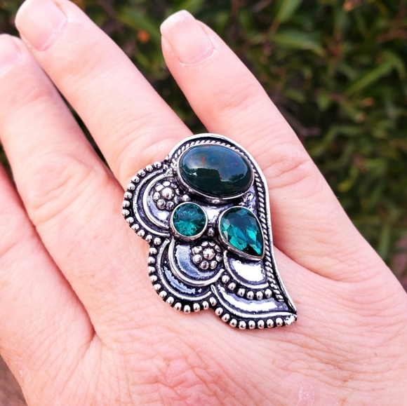 New Bloodstone & Peridot 925 Silver Ring. - Picture 7 of 16